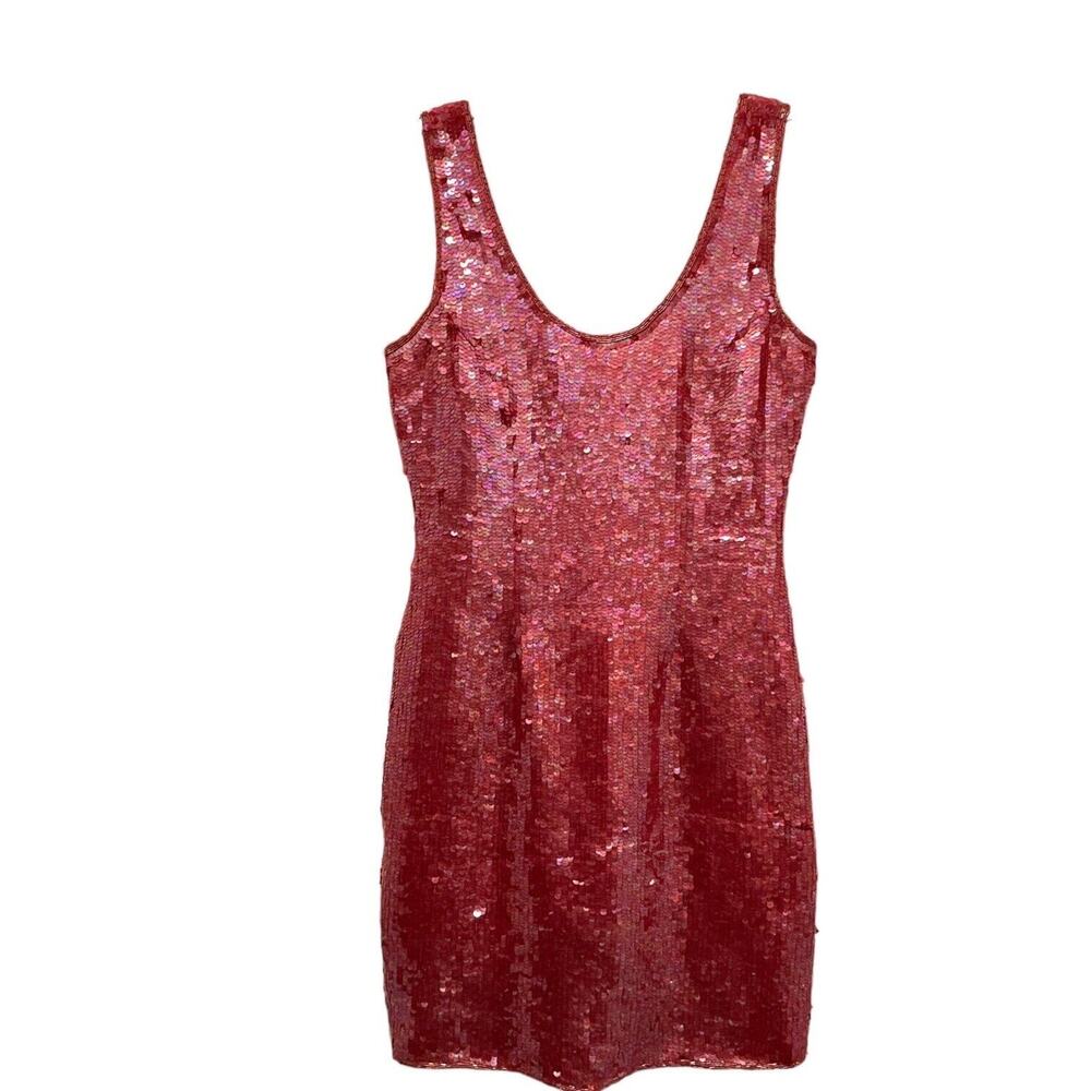 Lawrence Kazar Cocktail Dress Sequin Shimmer Women Size Petite Small Bright Pink